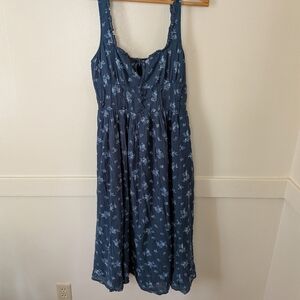 Floral Blue Sleeveless Dress Corset Cotton Small Prairie Cottagecore